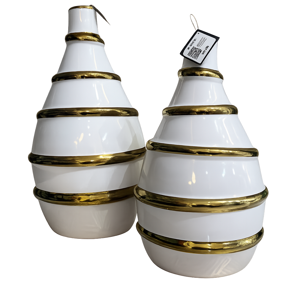 set x 2 Floreros Decorativos blanco rayas