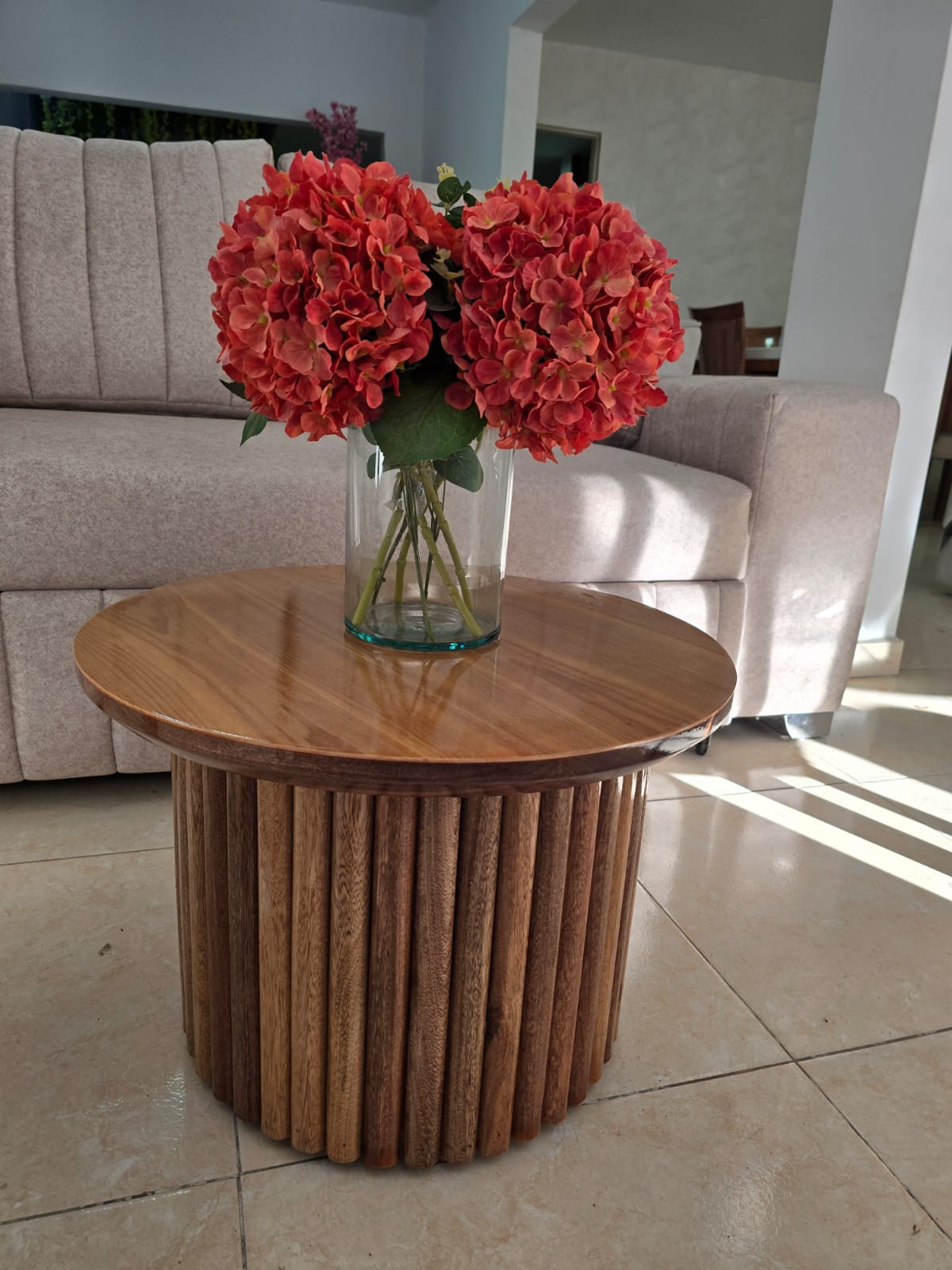 Mesa Centro Listonada Madera Flor Morado. Envió Gratis