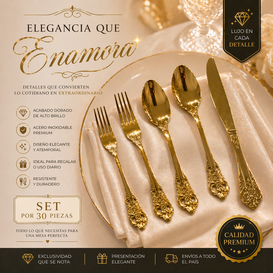 Set 30 Cubiertos dorados tallados