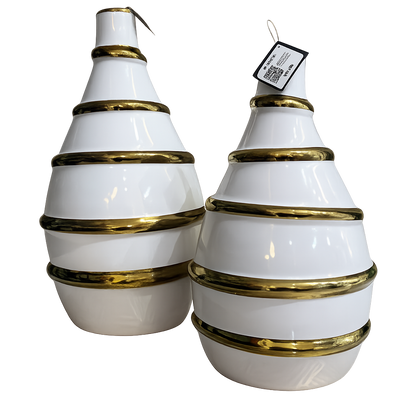 set x 2 Floreros Decorativos blanco rayas