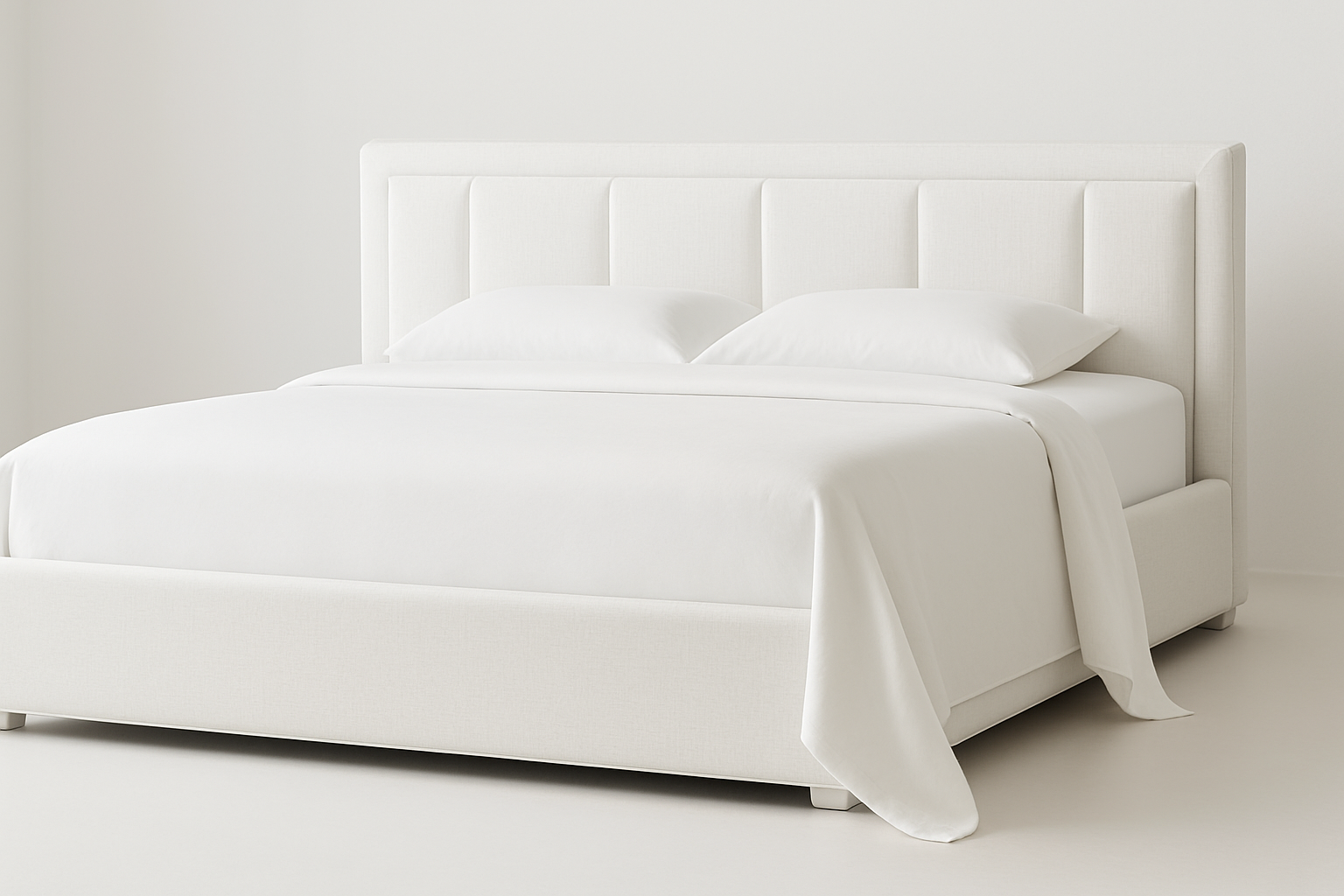 CAMA TAPIZADA CON LINEAS QUE SE VEA ANCHA TELA BLANCA Y UNA MANTA O SABANA QUE LE CUELGE 